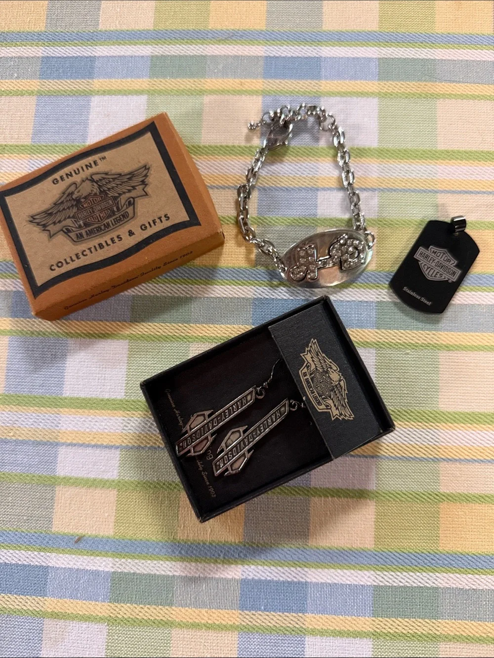 Harley-Davidson Silver-Tone Bracelet, charm and earrings